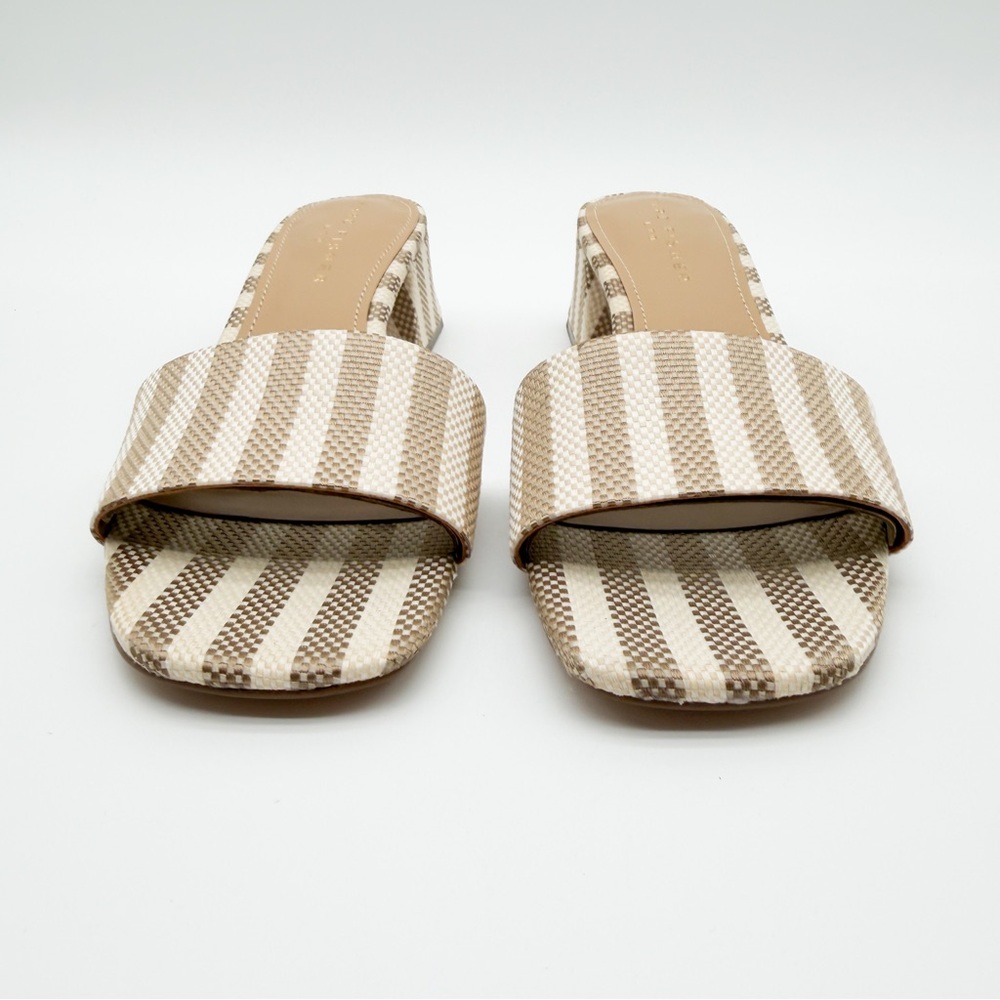 Marc Fisher LTD Olysa Block Heel Slide Sandals Striped Natural Tan 9.5 NEW - Picture 3 of 14